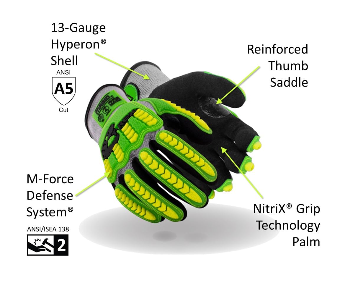 MAGID T-REX Flex Series Lightweight Impact Gloves, 36 Pair, NitriX Palm Coating, Size 11/XXL, Black & Green