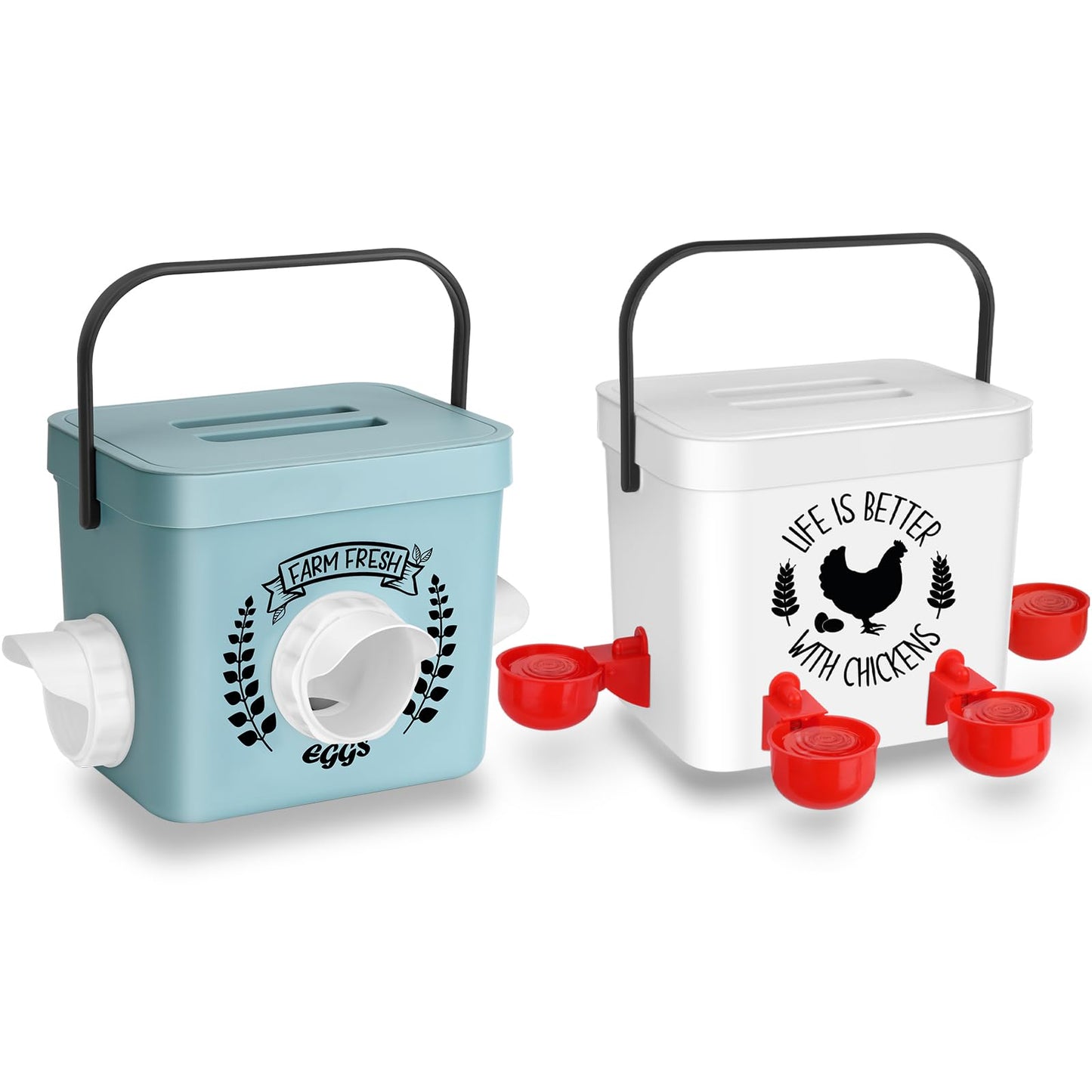 ‎Tgeyd Chicken Feeder and Chicken Waterer Set - Hanging Automatic Chicken Feeder No Waste - Chicken Coop Accessories - Poultry Waterer with 2 Gallon/10 Pounds