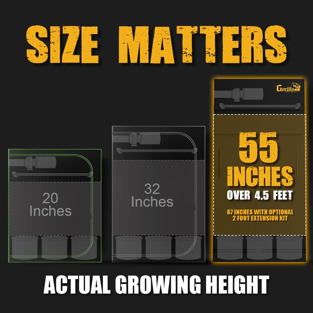 Gorilla Grow Tent Pro 2 x 2.5 x 5'11 to 6'11 w/Included Extension Kit - Tallest Premium Indoor Grow Tent, Thickest & Most Durable Gorilla Canvas, Strongest w/ 300lb Hang Capacity, Hydroponic Grow Box