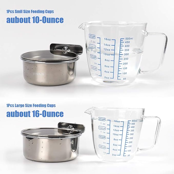 2-Pack Bird Parrot Feeding Cups with Clamp, Stainless Steel Food Water Bowls Dish for Small Animal, Chinchilla, Ferret, Cockatiel, Conure, Parakeet