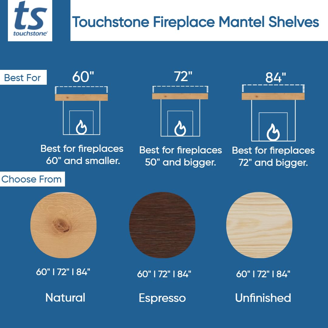 Touchstone Fireplace Mantel - 84" Wall-Mounted Mantel Shelf for Over Fireplace - Wood Handcrafted Floating Shelf - Rustic Farmhouse Mantles - Traditional Floating Mantle 84 X 8 X 4.75 - Unfinished