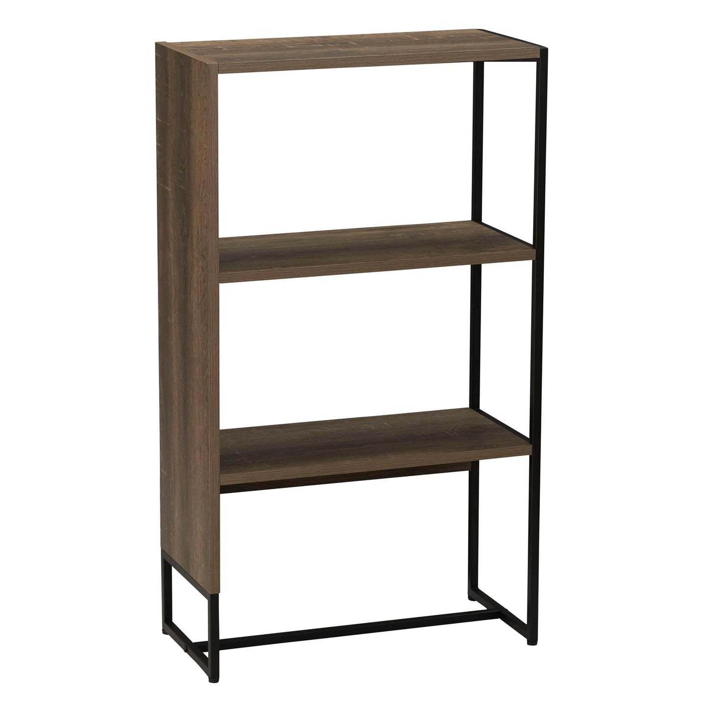 Household Essentials Wrap 3 Shelf Open Storage Bookshelf Ashwood Rustic Wood Grain and Black Metal