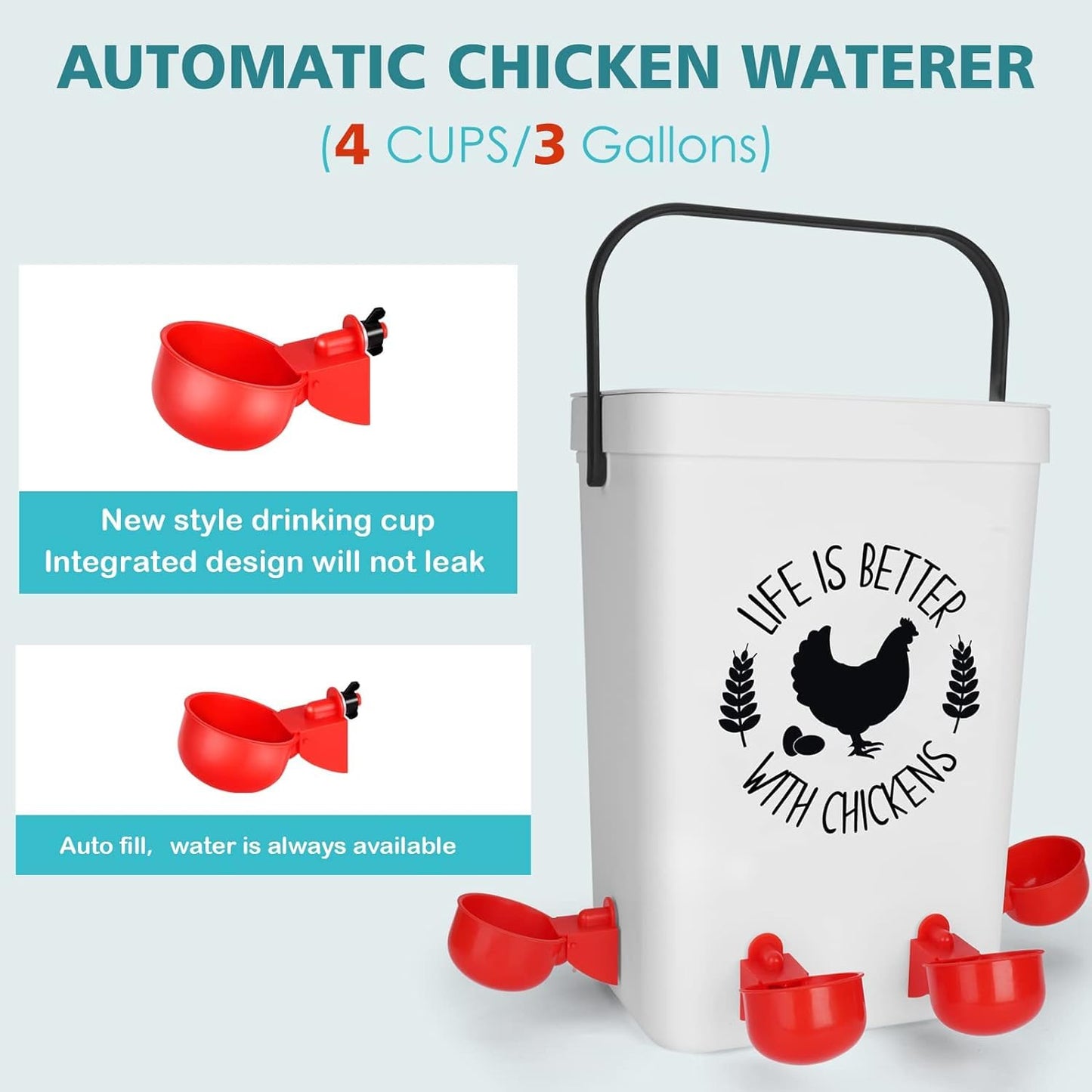 ‎Tgeyd Chicken Feeder and Chicken Waterer Set (3 Gallon/26 Pounds) - Hanging Automatic Chicken Feeder No Waste - Chicken Coop Accessories - Poultry Waterer