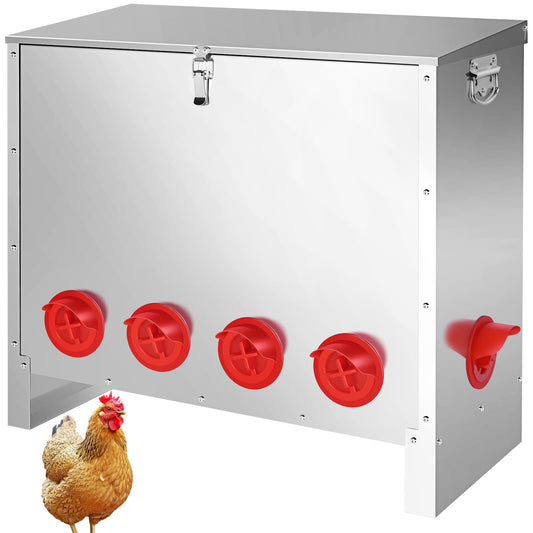 YXJSTO Metal Chicken Feeder 85 lbs Capacity, Galvanized Chicken Feeder with 10 Ports, Waterproof Automatic Poultry Feeder Suitable for Geese, Ducks, Turkeys, Quails