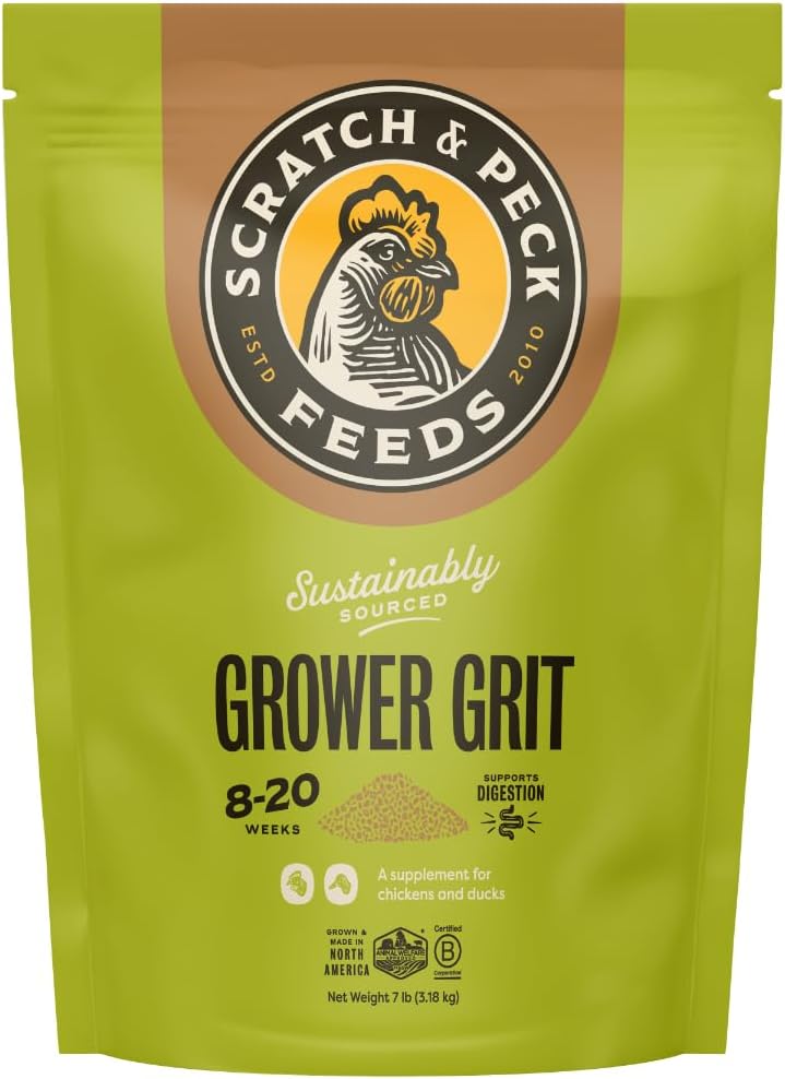 Scratch and Peck Grower Grit Supplement for Chickens and Ducks - 7 lbs Bag - Essential Supplement for Gizzard and Digestive Health - Sustainably Sourced