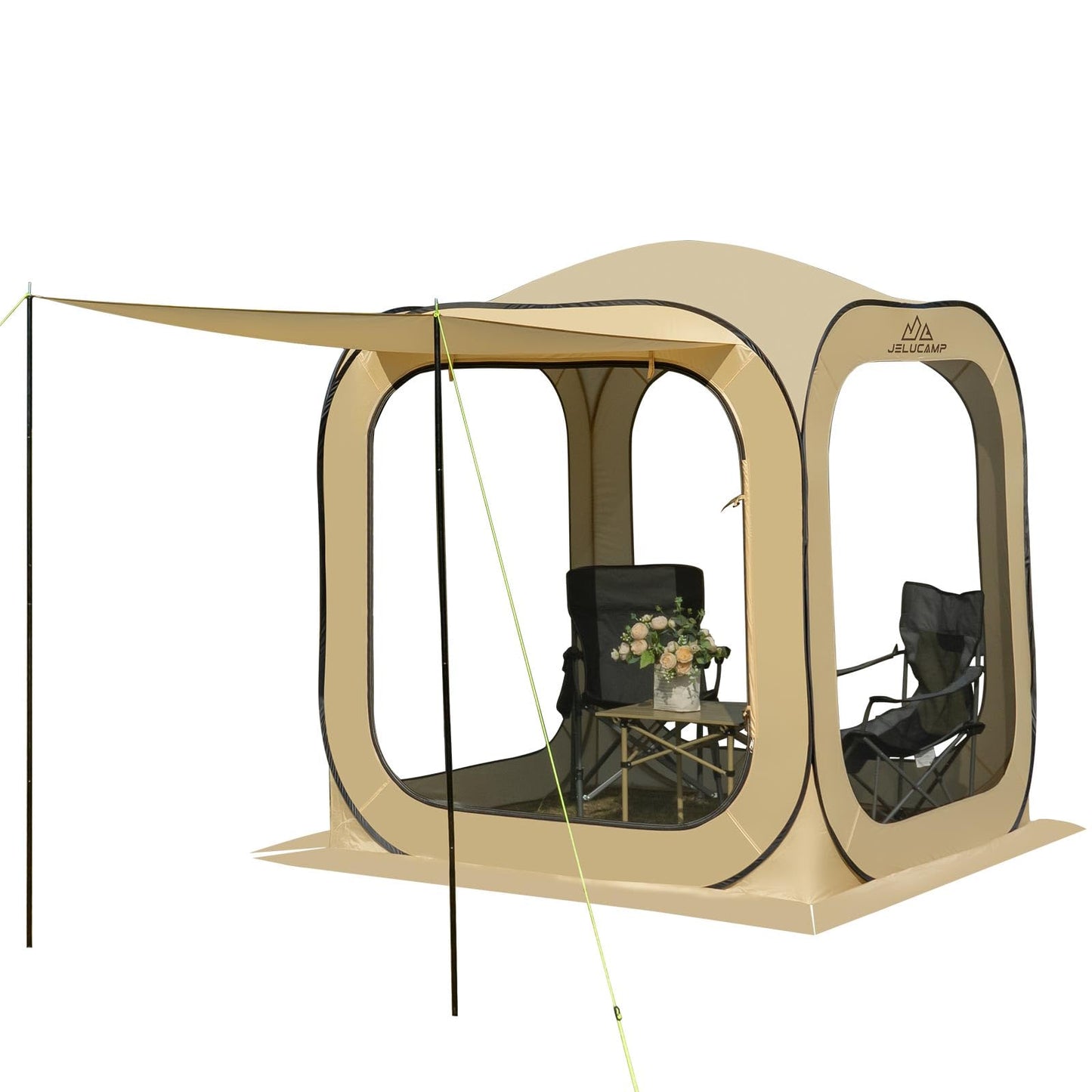 JELUCAMP 6x6 FT Pop Up Screen House Tent - Instant Screened Gazebo Canopy with Mosquito Net, Portable Backyard Tent for 4-6 People, Easy Setup Patio Shelter for Camping, BBQ, Sports & Outdoor