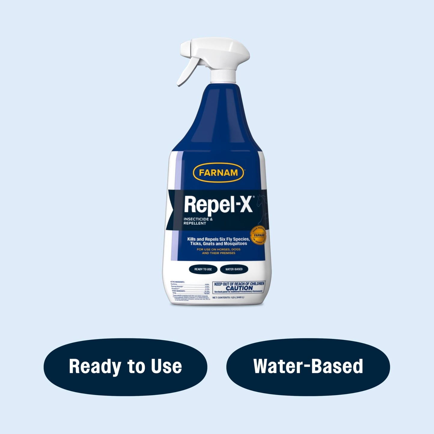 Farnam Repel-X Insecticide & Repellent Water-based Fly Spray for Horses, Dogs and Premises, 32 Ounces