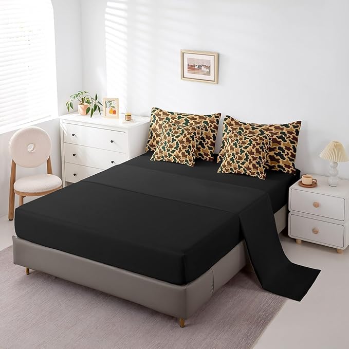 Feelyou Camouflage Bed Set Boys Girls Queen Size Camo 7 Pieces Bedding Set for Kids Women Men Military Style Bed Set Includes Comforter, Sheet Set, Pillowcases Hunting Theme Room Decor