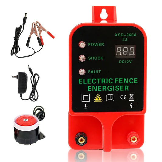10KM Electric Fence Charger, Electric Fence Energizer for Livestock Cattle Horse, 6.2 Mile Waterproof Plug-in Electric Fence Kit with Alarm Function