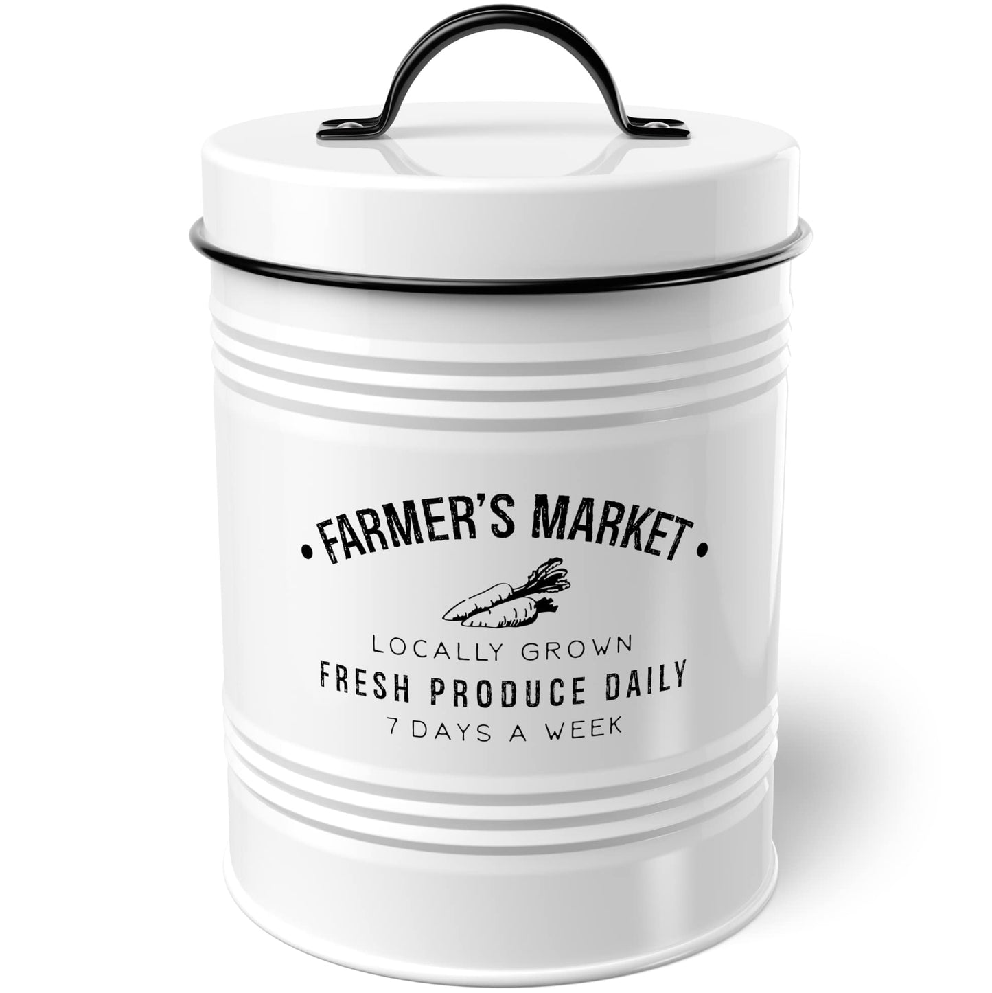 Amici Home Farmers Market Metal Canister | Dry Food Storage Container | Airtight Lid | 76 Ounce Capacity | Farmhouse Décor | Metal Canister for Kitchen Countertop