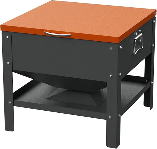 Heavy-Duty Automatic Chicken Feeder 80 lbs Capacity, No-Waste Gravity Poultry Feeder with Lid, Waterproof Galvanized Steel Feeding Box for Hens, Up to 16 Chickens for Coop & Run Use(Orange)