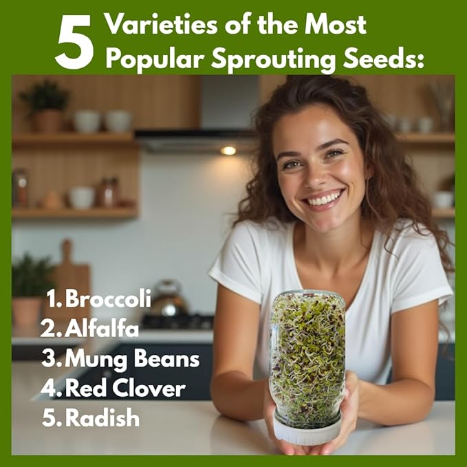 ZestiGreens Sprouting Seed Sampler – 5 Top Varieties (2 Packs Each, 11 g) | Broccoli, Alfalfa, Mung Bean, Clover & Daikon Radish | High-Germination, Perfect for Jars & Trays