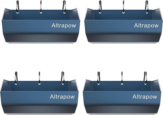 4.5 Quart Hanging Goat Feeder [Material of Metal] with Clips and Nylon Tie Wraps, Fence Feeder [Sturdy and Durable] for Goat, Pig and Dog, Blue, 4 Pack