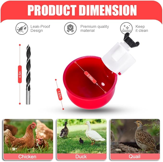 ZKZDSH 16 Pack Automatic Poultry Chicken Waterer Drinker Cups for Water Bucket DIY Automatic Chickens Coop and Ducks Water Dispenser Feeder Kit bebederos para gallinas with Mounting Hole Opener