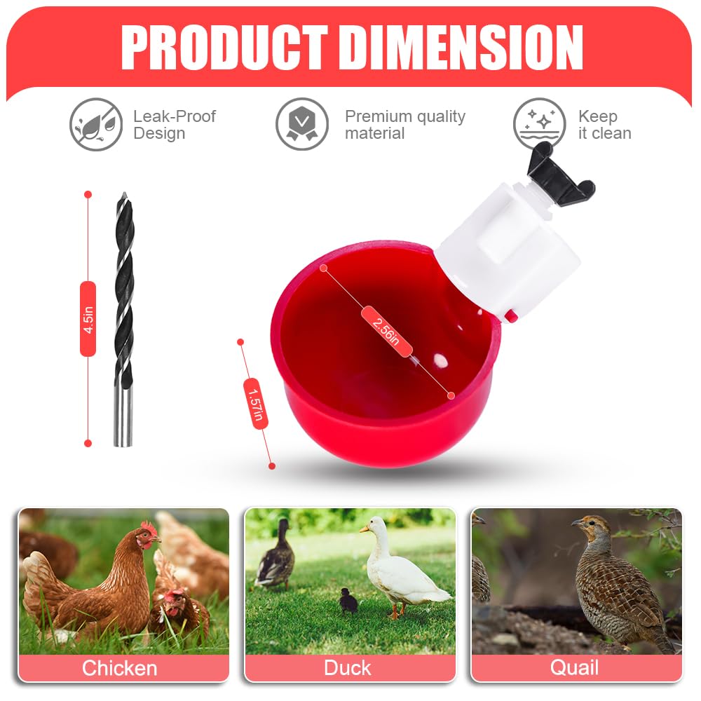 ZKZDSH 32 Pack Automatic Poultry Chicken Waterer Drinker Cups for Water Bucket DIY Automatic Chickens Coop and Ducks Water Dispenser Feeder Kit bebederos para gallinas with Mounting Hole Opener