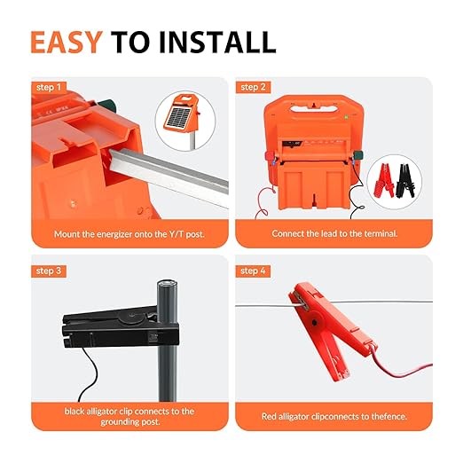 MINI250 15 Miles Solar Electric Fence Charger, 0.25 Joule Solar Fence Charger for Livestock, Pigs, Horses, Cattle Sheep, Solar Powered Electric Fence with Day or Night Mode, Easy Installation