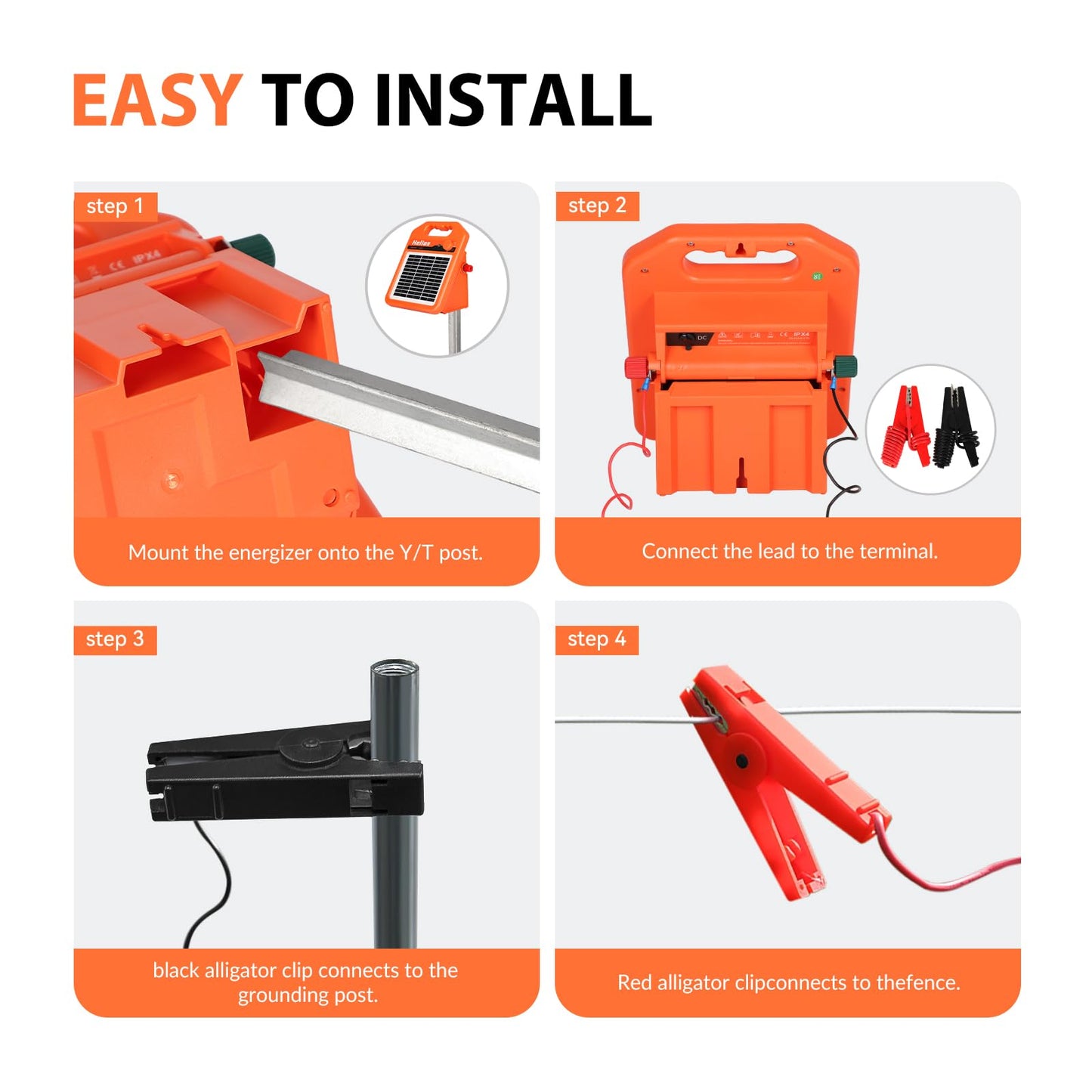 ANDMON MINI250 15 Miles Solar Electric Fence Charger, 0.25 Joule Solar Fence Charger for Livestock, Pigs, Horses, Cattle Sheep, Solar Powered Electric Fence with Day or Night Mode, Easy Installation