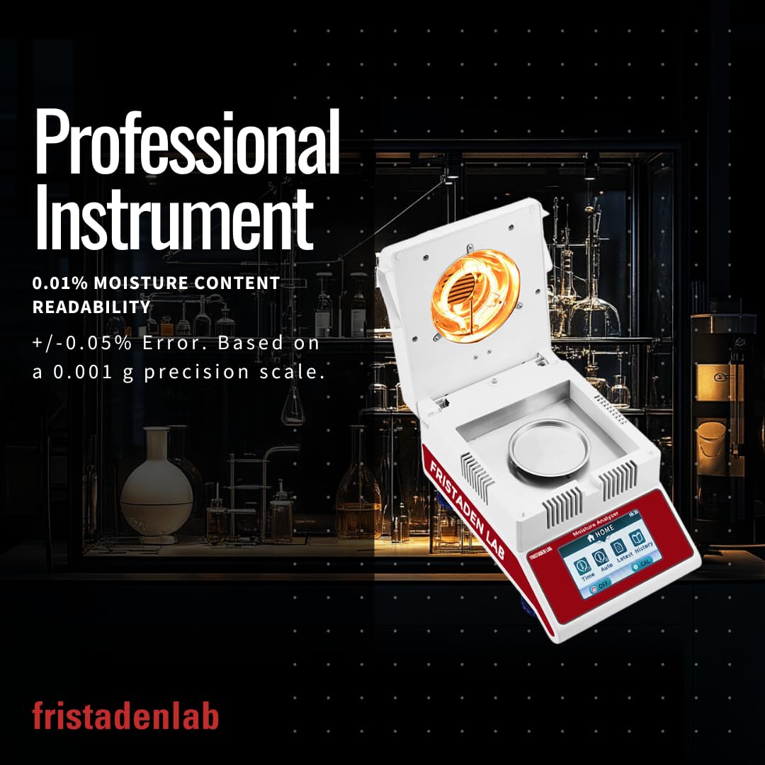 Fristaden Lab Halogen Moisture Analyzer | USA Company | 0.01% Moisture Content Readability | 100 g x 0.001 g Balance + Halogen Lamp
