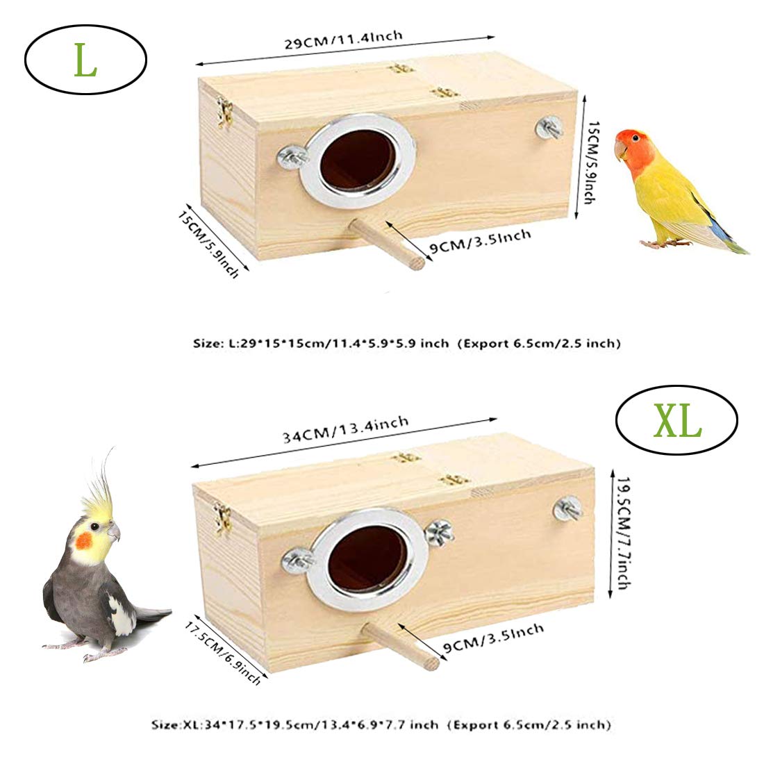 PINVNBY Parakeet Nesting Box Bird House Wood Breeding Box Parrots Mating Box for Lovebirds,Cockatoo,Budgie, Finch,Canary and Medium-Sized Birds(L)