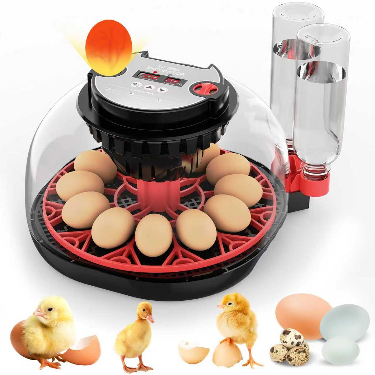 12 Egg Incubator with Automatic Egg Turning and Humidity Control, Intelligent Egg Incubator with Automatic Temp Egg Candler Air Vent, 360° Clear View, Hatching Chicken Duck Quail Bird