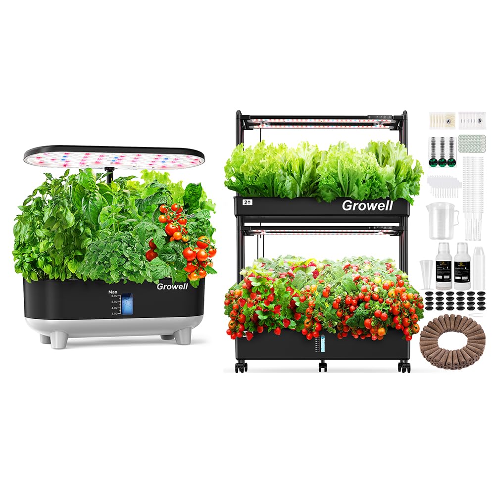 Growell 16 Pods Hydroponics Growing System Kit & 60 Pods Vertical Indoor Garden
