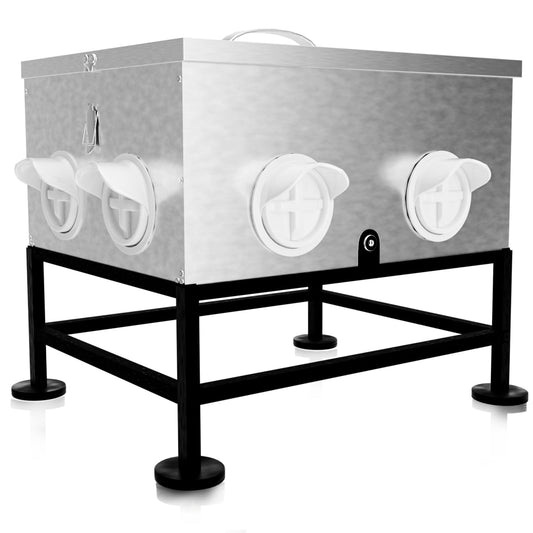 uhearem Automatic Chicken Feeder No Waste, 35lb 8 Ports Large Galvanized Metal Chicken Feeders Rodent Proof with Locking Lid and Upgraded Stands for Hen Coop