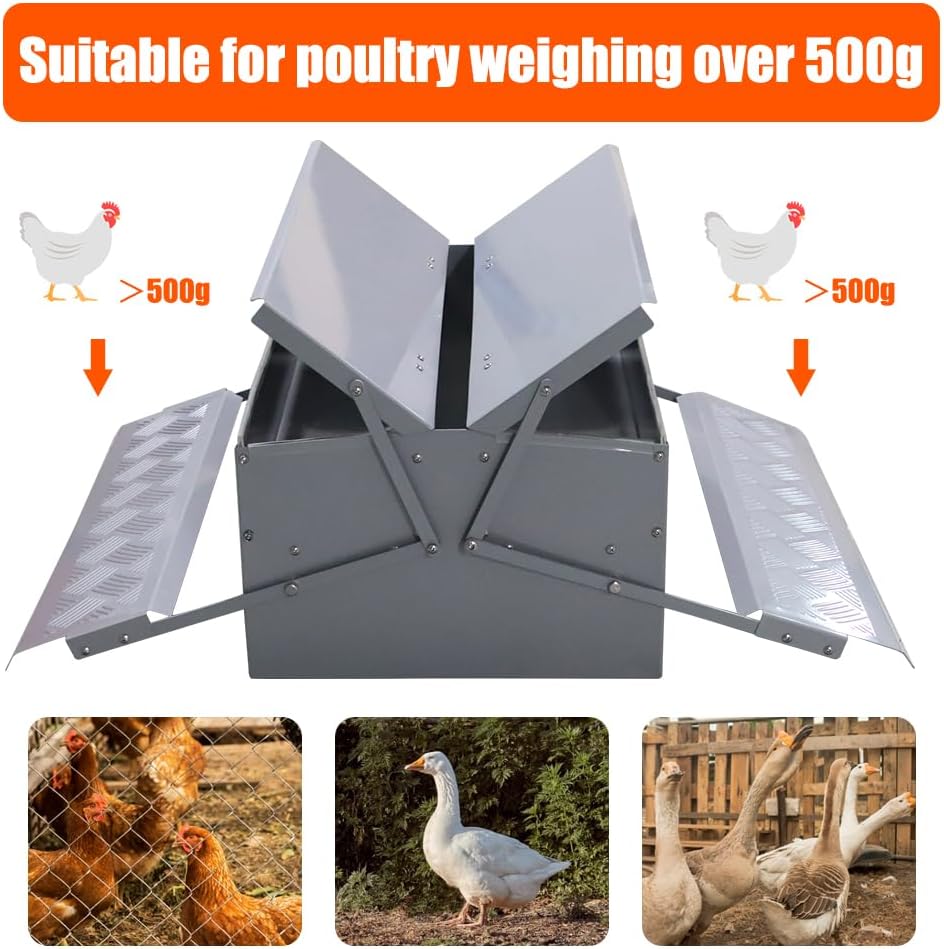 Automatic Chicken Feeder Treadle Feeding Trough, No Waste 25lbs Large Capacity Capacity Double-Side Treadle Auto Poultry Feeder, with Weatherproof Lid for for 6-12 Hens Fowl Duck