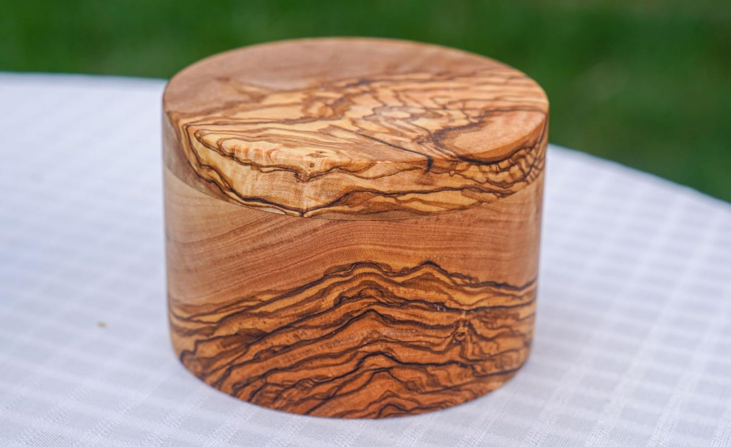 Lipper International Olive Wood Salt or Spice Box with Swivel Cover, 3 5/8" Diameter x 2 1/2" Tall