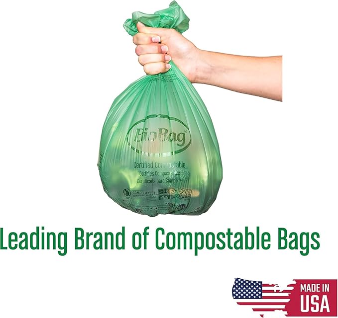 BioBag Countertop Kitchen Compost Bin & 25 Count 3-Gallon Certified Compostable Bags – BPI & ASTM D6400 Approved – Ventilated, Dishwasher-Safe Counter Scrap Bin