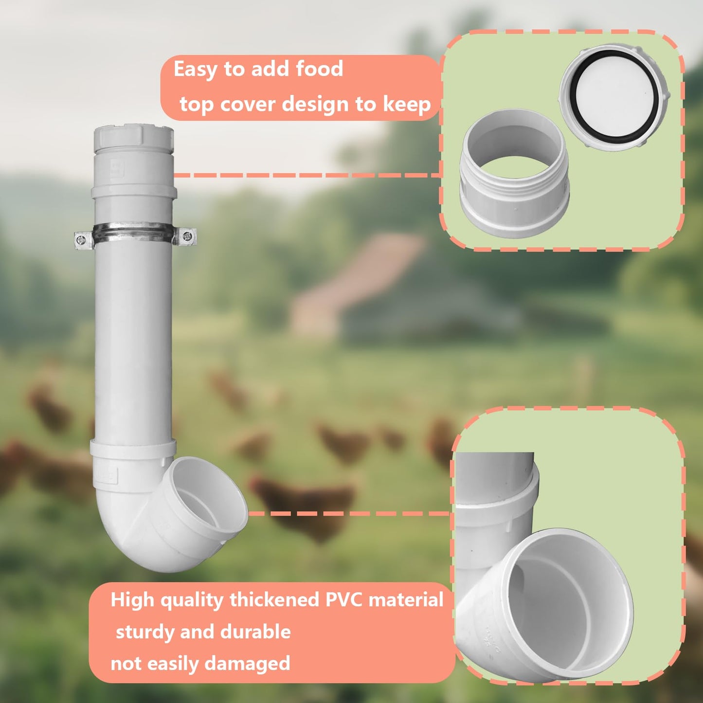 3Pack Automatic Chicken Feeder, PVC Pipe Hanging with Lid Hanging, for Chicken Poultry Feeder, Easy to Install and Clean