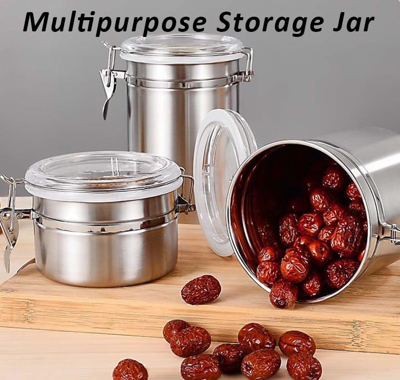 Malisseladi Tobacco Jar Food Storage Tin Can Container Stainless Steel Airtight Lid for Home Kitchen Snack