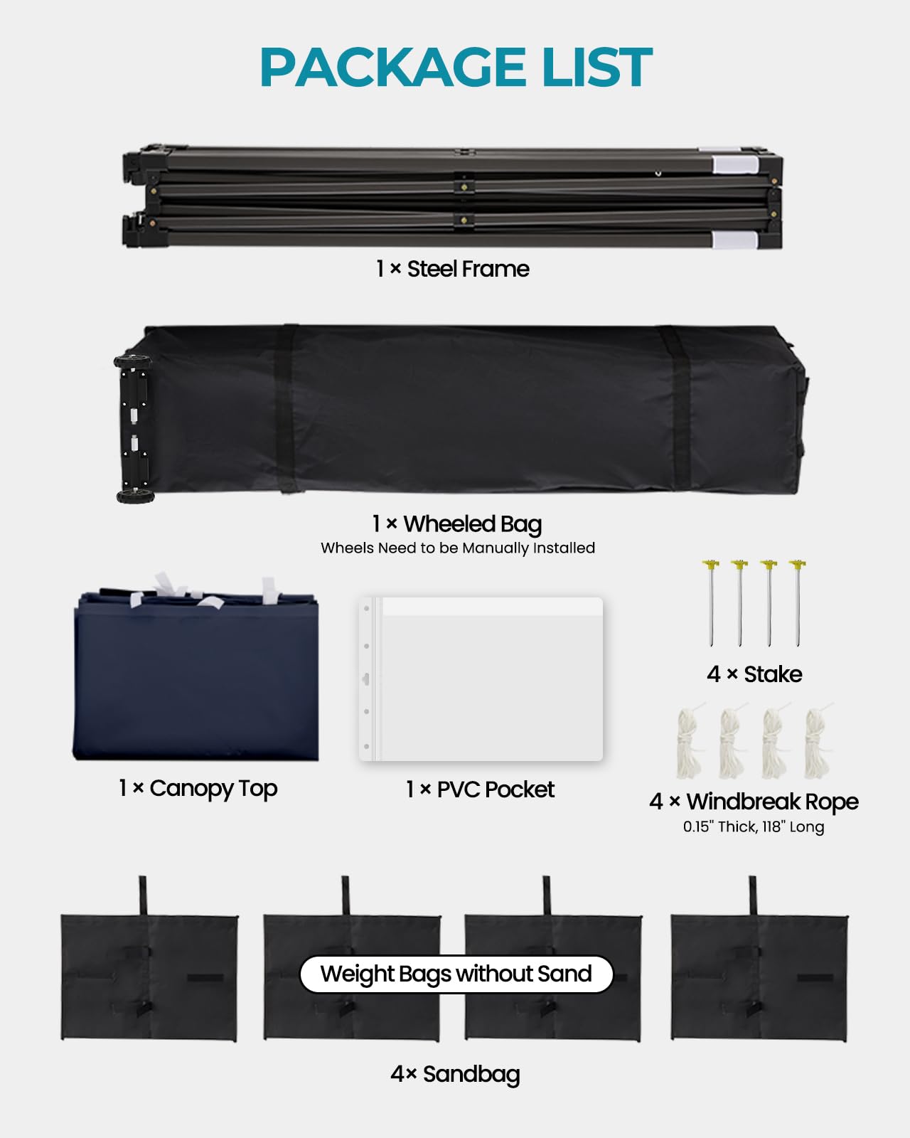 Eesdom 10x10 Pop Up Canopy with Wheeled Bag, Commercial Portable Canopy Tent, Easy Set Up, 4 Stakes & 4Sandbags & 4 Ropes, Waterproof Outdoor Shelter for Market, Parties, Navy Blue
