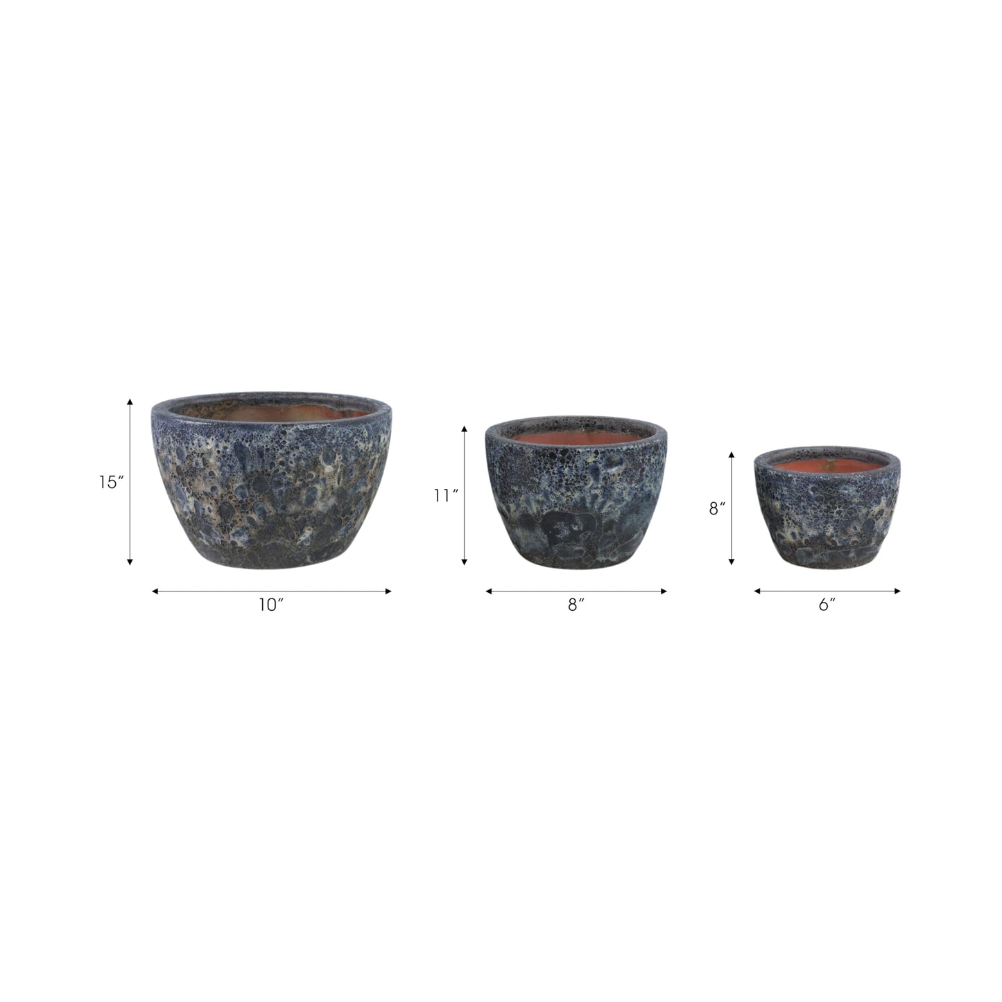 Sagebrook Home Set of 3 8/11/15" Lava Planters, Blue