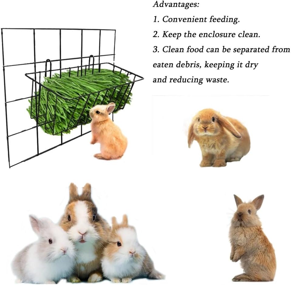 Wanaooya 6 Pcs Rabbit Hay Feeder,Metal Rabbit Hay Rack with Hooks,Heavy Duty Bunny Hay Feeder Rack for Rabbits,Guinea,Chinchilla,Small Animal Cage Accessories