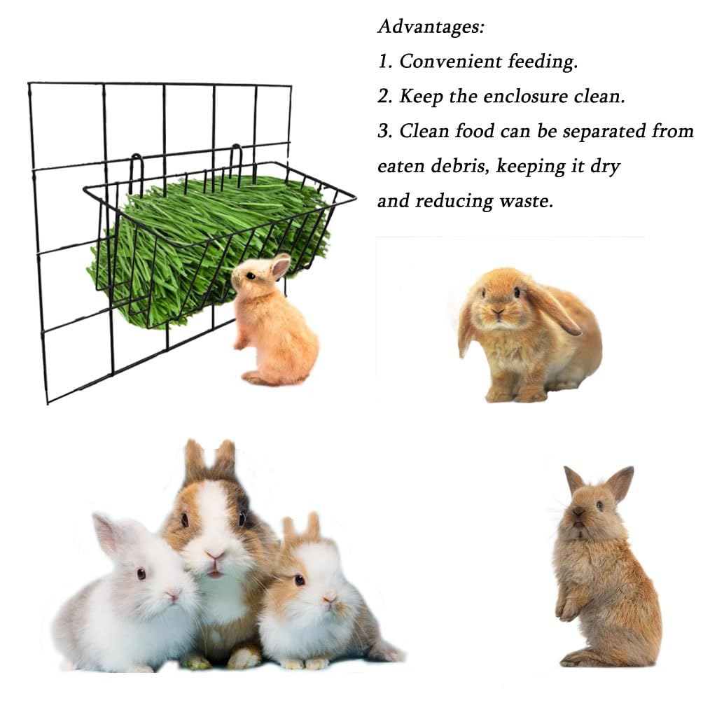 Wanaooya 6 Pcs Rabbit Hay Feeder,Metal Rabbit Hay Rack with Hooks,Heavy Duty Bunny Hay Feeder Rack for Rabbits,Guinea,Chinchilla,Small Animal Cage Accessories