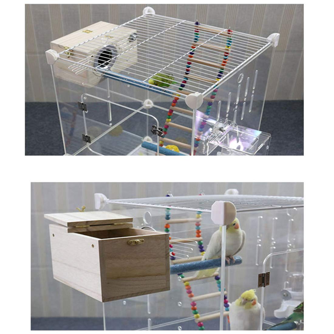 PINVNBY Parakeet Nesting Box Bird House Wood Breeding Box Parrots Mating Box for Lovebirds,Cockatoo,Budgie, Finch,Canary and Medium-Sized Birds(L)