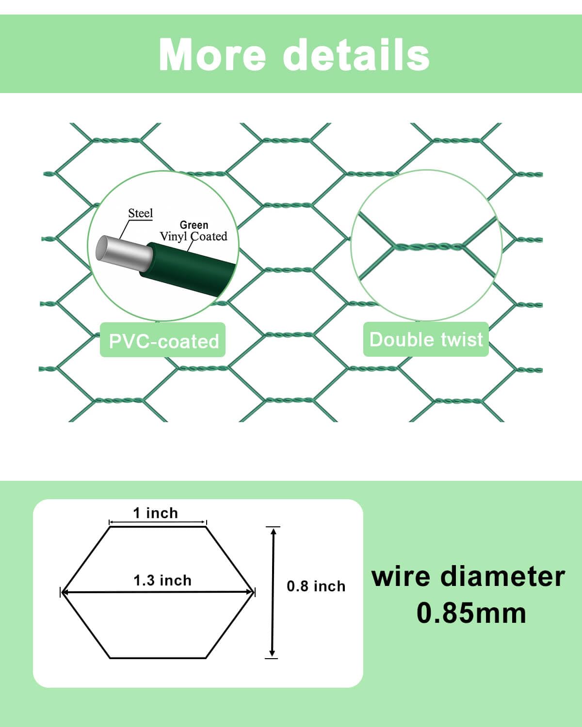 Garden Poultry Green Chicken Wire - 16.5 '' × 157 '' Chicken Wire Floral for Crafts, Garden Fence Animal Barrier, 1 inch Mesh Poultry Netting Fence, Pet/Rabbit/Chicken Wire Fencing