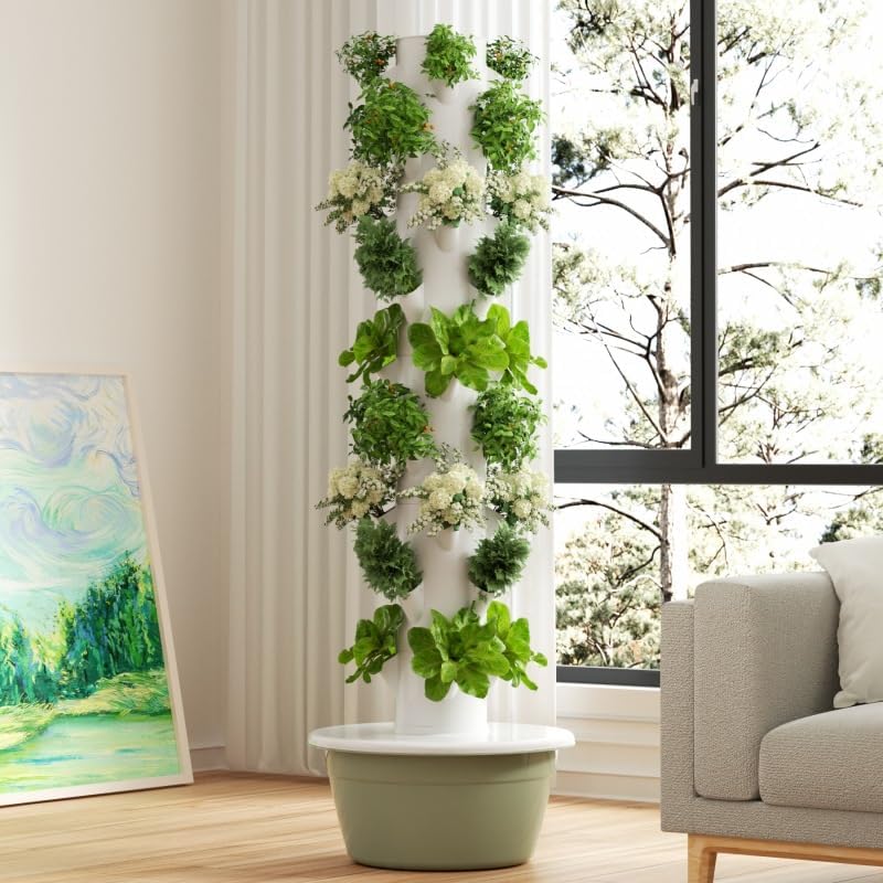 Vertical Hydroponic Grow Tower Aeroponic Tower for Fruits and Vegetables 9 Layer 36 Pots Planter with Water Tank and Pump