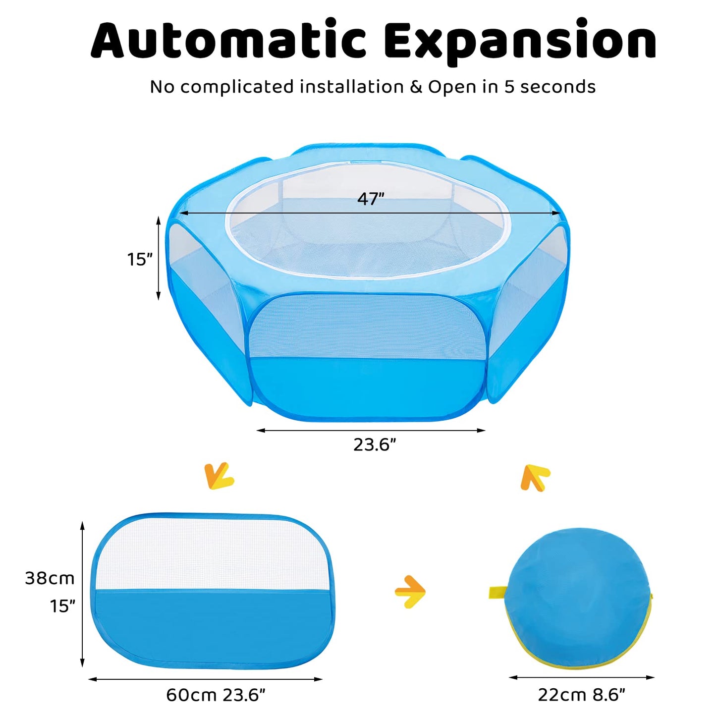 Amakunft Small Animal Pop-Up Playpen with Mesh Cover, 47'' x 23.6'' x 15'' Chicken Brooder Box, Play Pen Indoor Outdoor for Guinea Pigs, Bunny, Rabbits, Ferrets, Chinchillas, Kittens