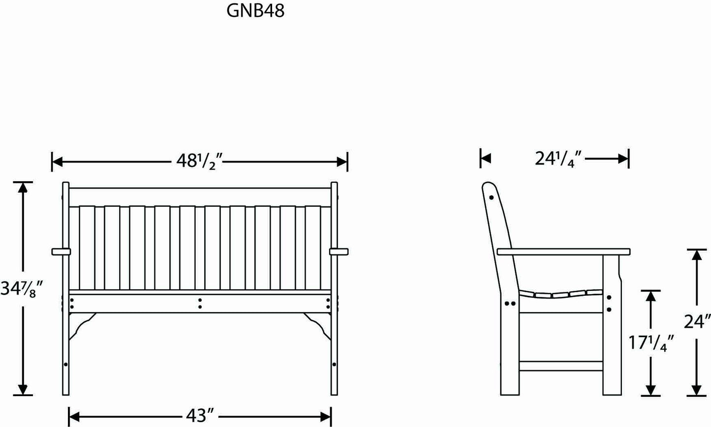 POLYWOOD GNB48WH Vineyard 48" Bench, White