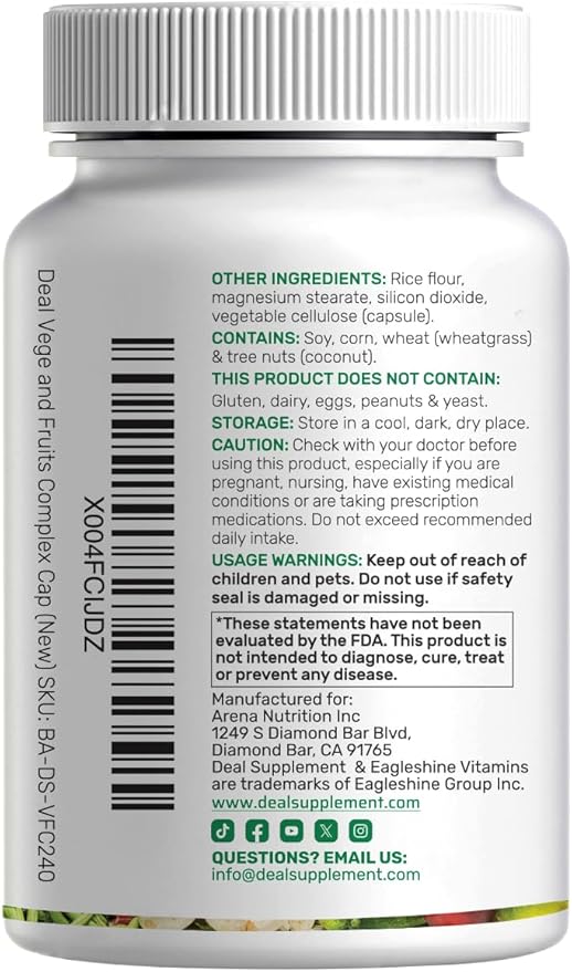Nature’s Fruits & Veggies Supplement, 240 Veggie Capsules – 80 Whole Food Superfoods for Daily Balance – 40 Fruits with 40 Vegetables and Greens – Non-GMO, Gluten Free