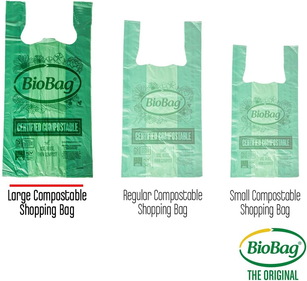 BioBag (USA) 100% Certified Compostable Shopping Bags, 20 lb Capacity, 10 Gallon 500 Count, Large Size Shopper, Great for On The Go, Farmers Markets, Grocery Stores, Restaurants