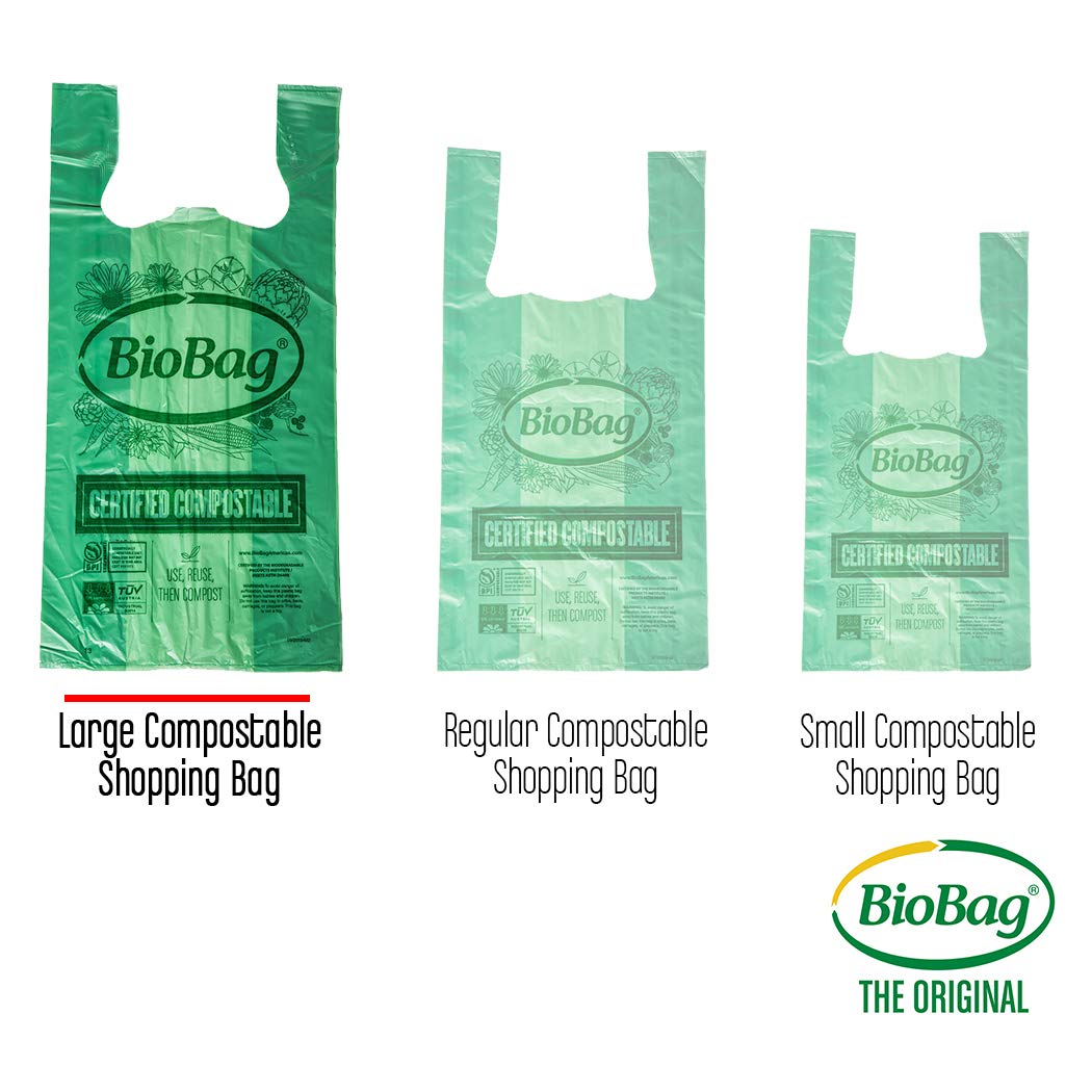 BioBag (USA) 100% Certified Compostable Shopping Bags, 20 lb Capacity, 10 Gallon 500 Count, Large Size Shopper, Great for On The Go, Farmers Markets, Grocery Stores, Restaurants