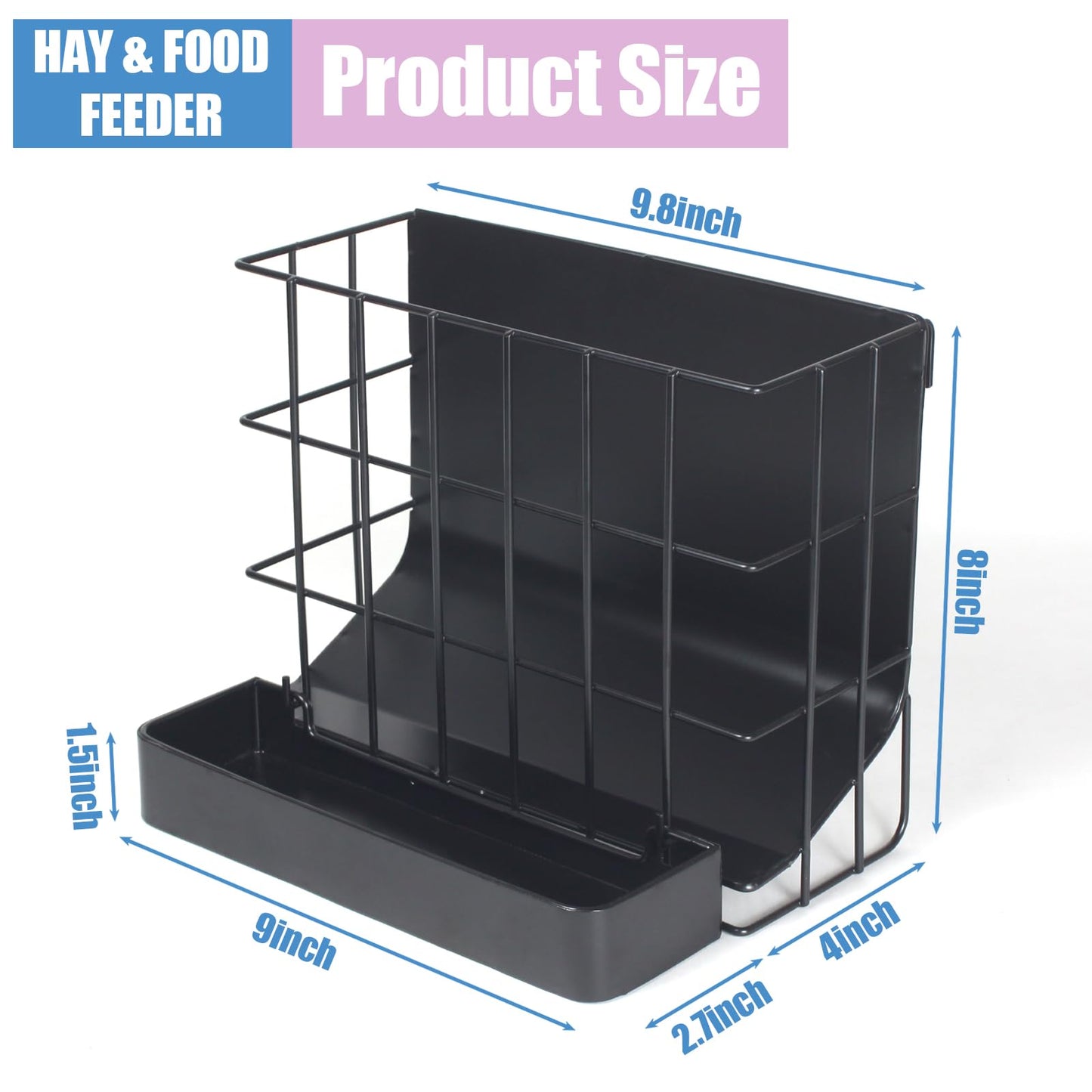 Rabbit Hay Feeder Guinea Pig Hay Holder with Hook Heavy-Duty Metal,Internal Sloping Design，Hay Feeder for Bunny,Rabbit，Chinchillas,Comes with Two Multifunctional Zippers
