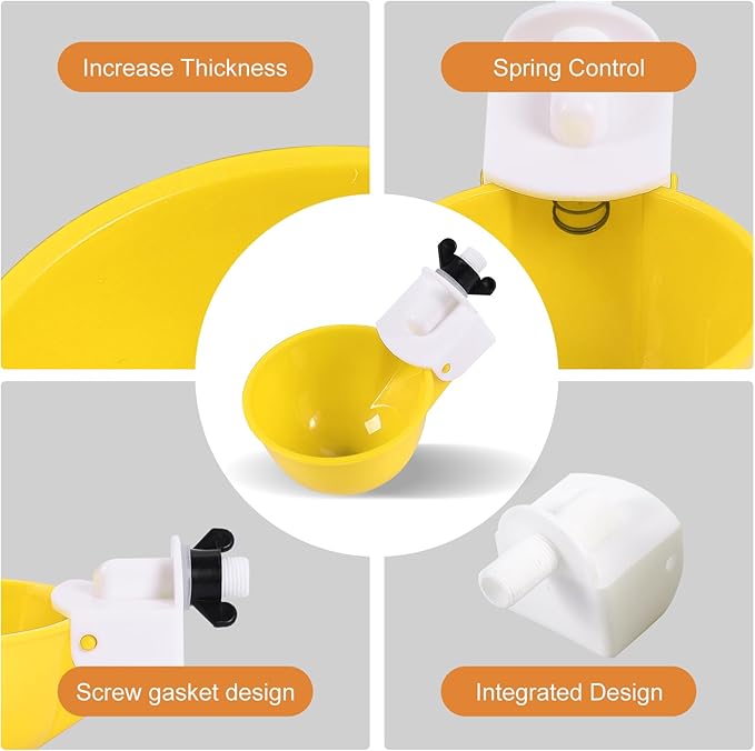 Chicken Waterer Cups (8 Pack/Yellow) - DIY Automatic Large Chicken Water Feeder for Ducks,Chicks, Turkeys, Quail, Bunny, Bird and Other Various Poultry Dispenser with Matching Drill