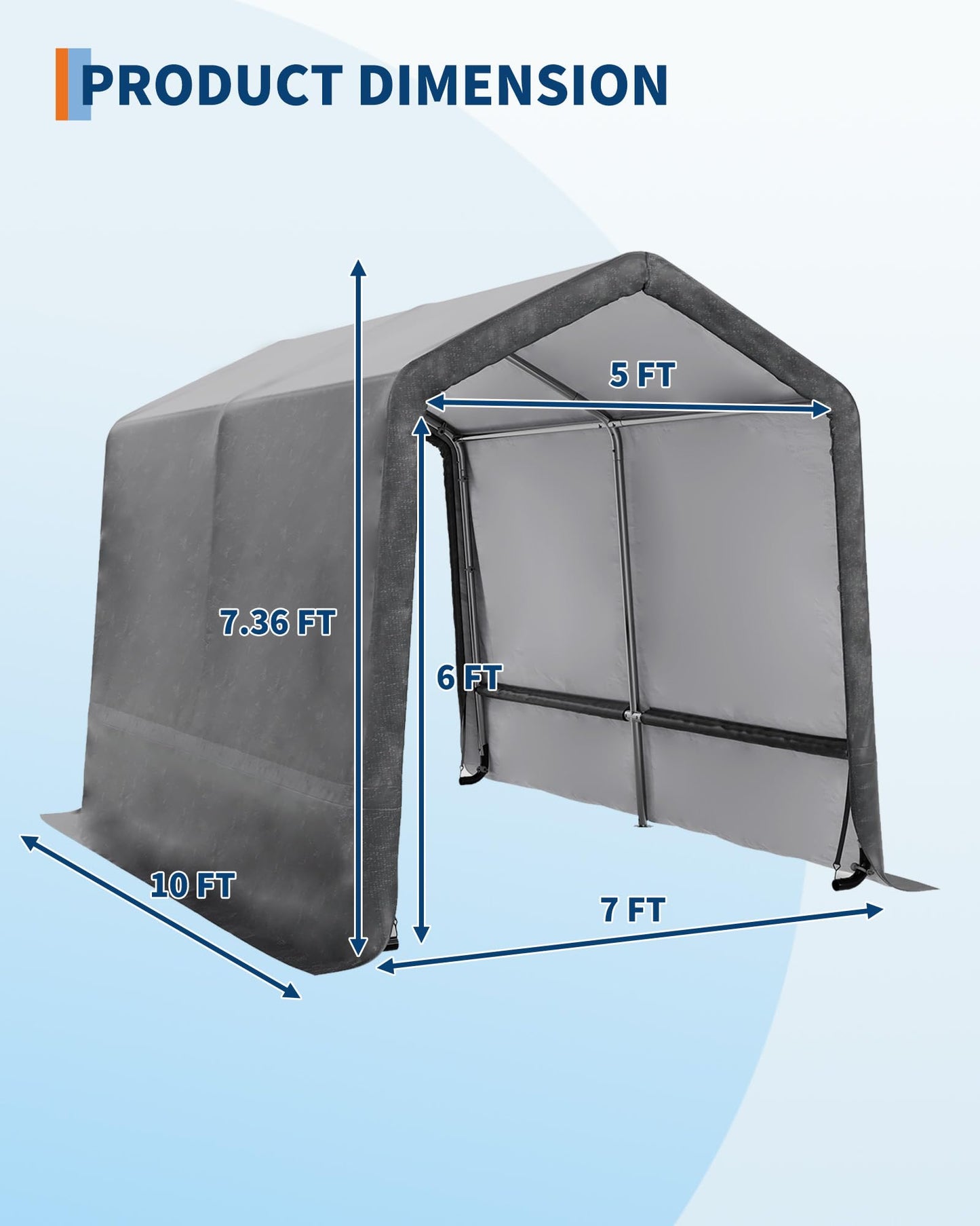 7x10FT Outdoor Portable Storage Shed with Roll-Up Door & Vent, 240G Heavy-Duty Shelter Waterproof PE Tarp, UV-Resistant Storage Sheds for Motorcycle, Firewood, Garden and Tools, Gray