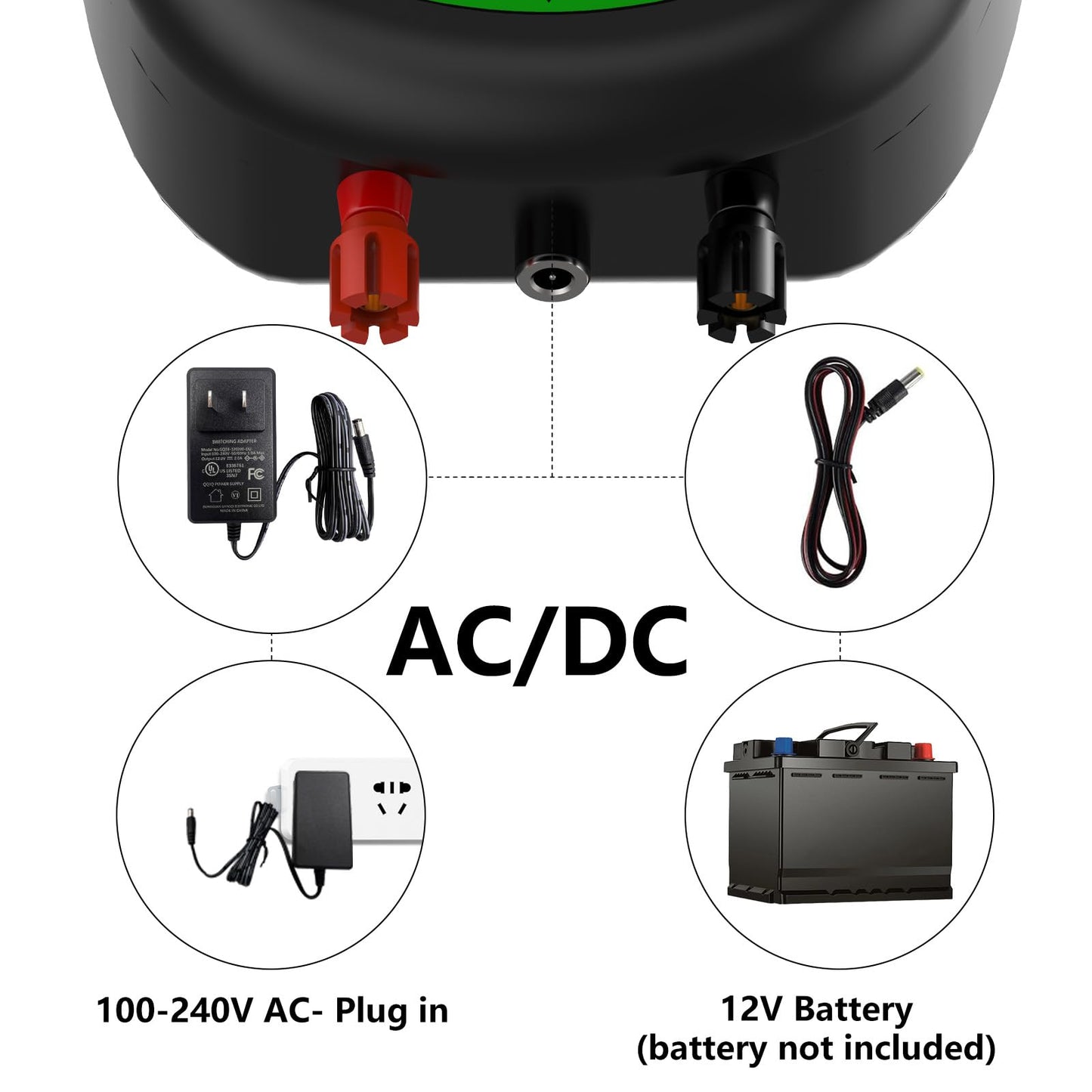 Lifence AC&DC 2 in 1 Powered Supply 8 Mile Electric Fence Energizer for Preventing Wild Animals Intruding 32 Acre Input 12V Output Voltage 10KV 1 Joule Deter Predators Contain Cattle Cow and Livestock