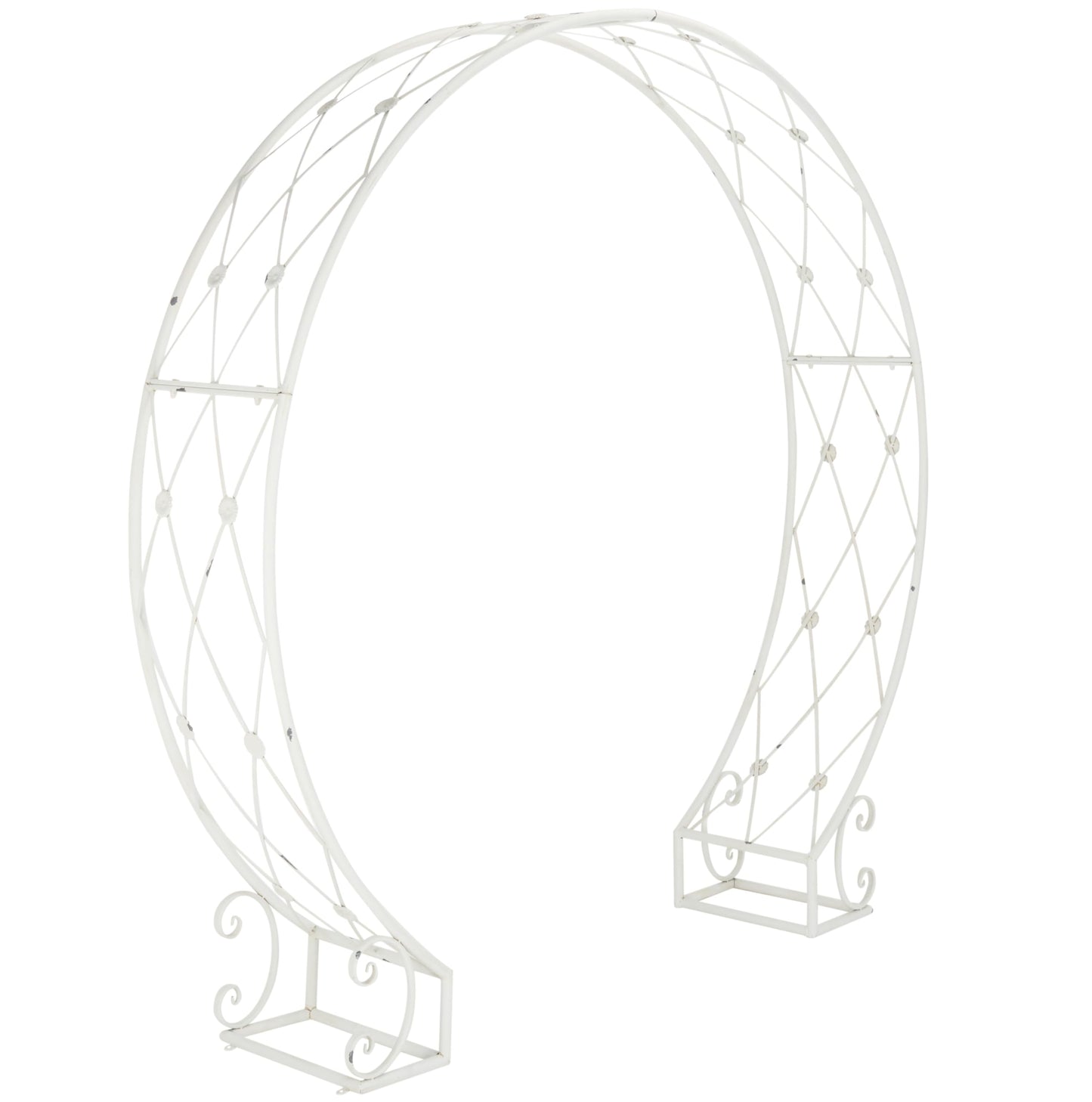 SAFAVIEH Outdoor Collection Mizell Antique White Lattice Wrought Iron Moon Gateway Arbor