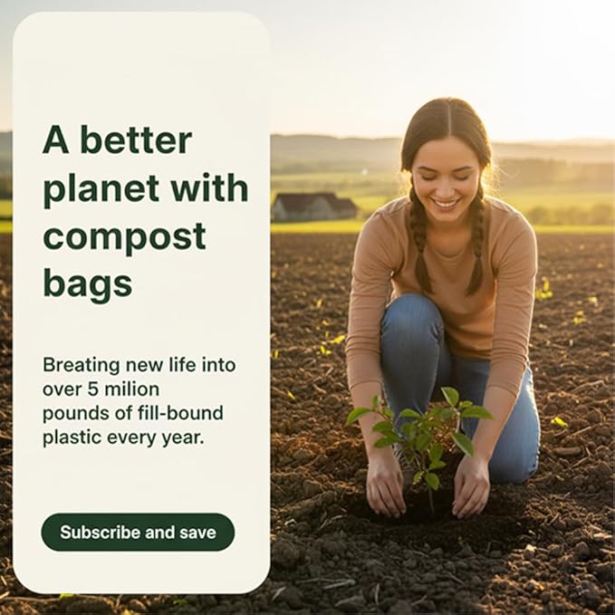 1.2–1.6 Gallon Compostable Bags with Handles, 100 Count Small Kitchen Countertop Bin Liners, Mini Food Scrap Waste Bags, BPI & OK Compost Home Certified