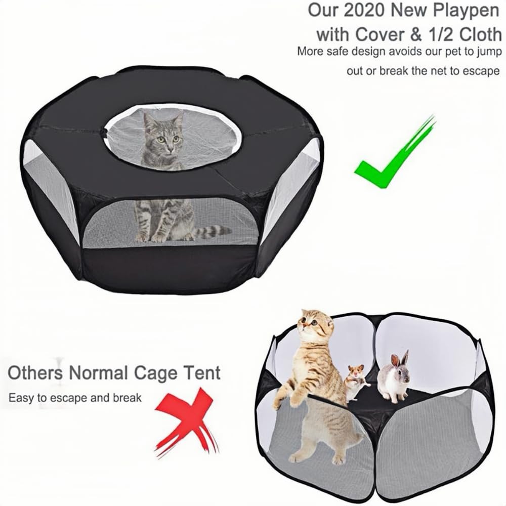 Small Animal Playpen,Popup Playpen,Portable Pet Tent,Foldable,Chicken brooder,Hamster/Dog/Cat/Rabbit/Guinea Pig/Chick Pet Cage Tent with Zipper Cover,Waterproof Black